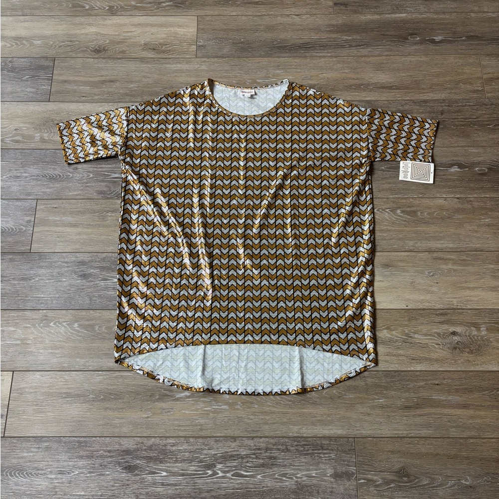 Lularoe Irma Top Sz L Gold Silver Metallic Shiny Cyber OuterSpace Holiday NWT